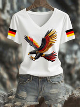 Damen Deutschland Bedrucktes T-Shirt mit V-Ausschnitt